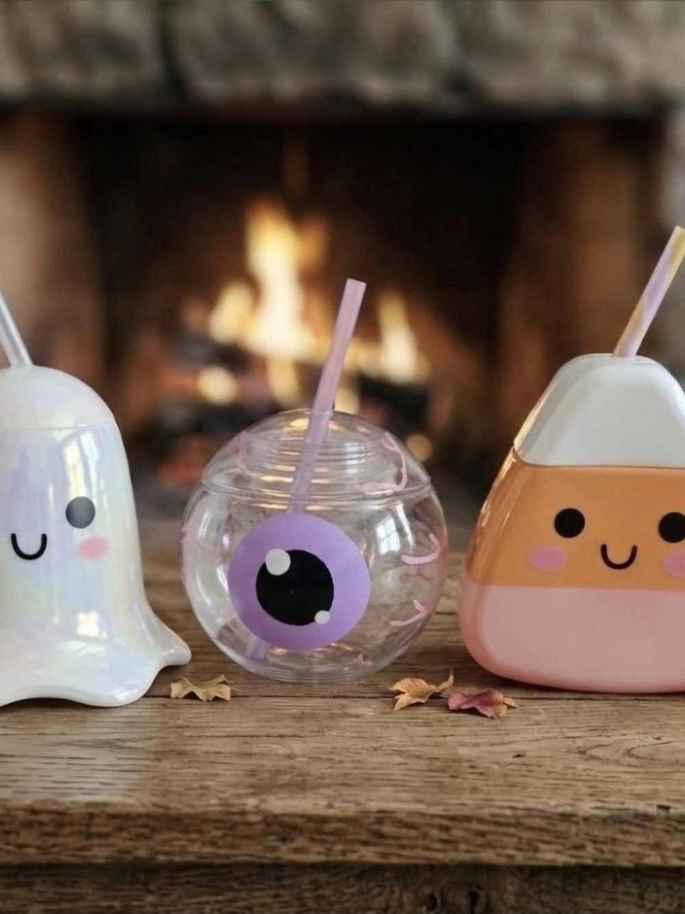 Target Halloween Drink Cup Set - White Ghost, Purple Eyeball, Orange Candy Corn